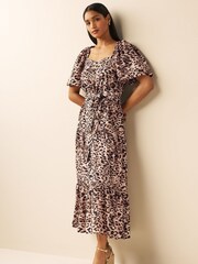 Animal Print Square Neck Midi Dress - Image 1 of 6