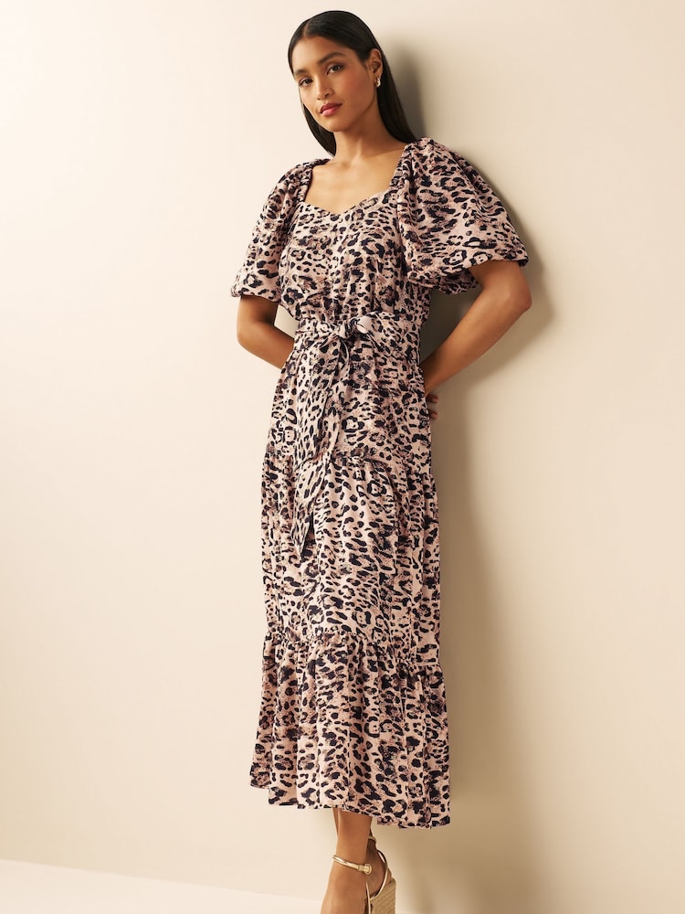 Animal Print Square Neck Midi Dress - Image 1 of 6 Animal Print Square Neck Midi Dress - Image 1 of 6