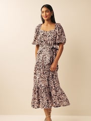 Animal Print Square Neck Midi Dress - Image 2 of 6