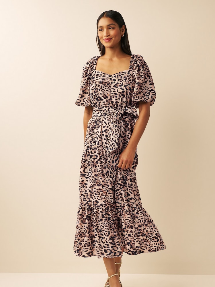 Animal Print Square Neck Midi Dress - Image 2 of 6