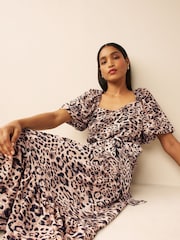 Animal Print Square Neck Midi Dress - Image 4 of 6