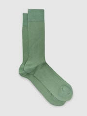 Reiss Washed Sage Green Fela Cotton-Blend Ribbed Socks - Image 1 of 3