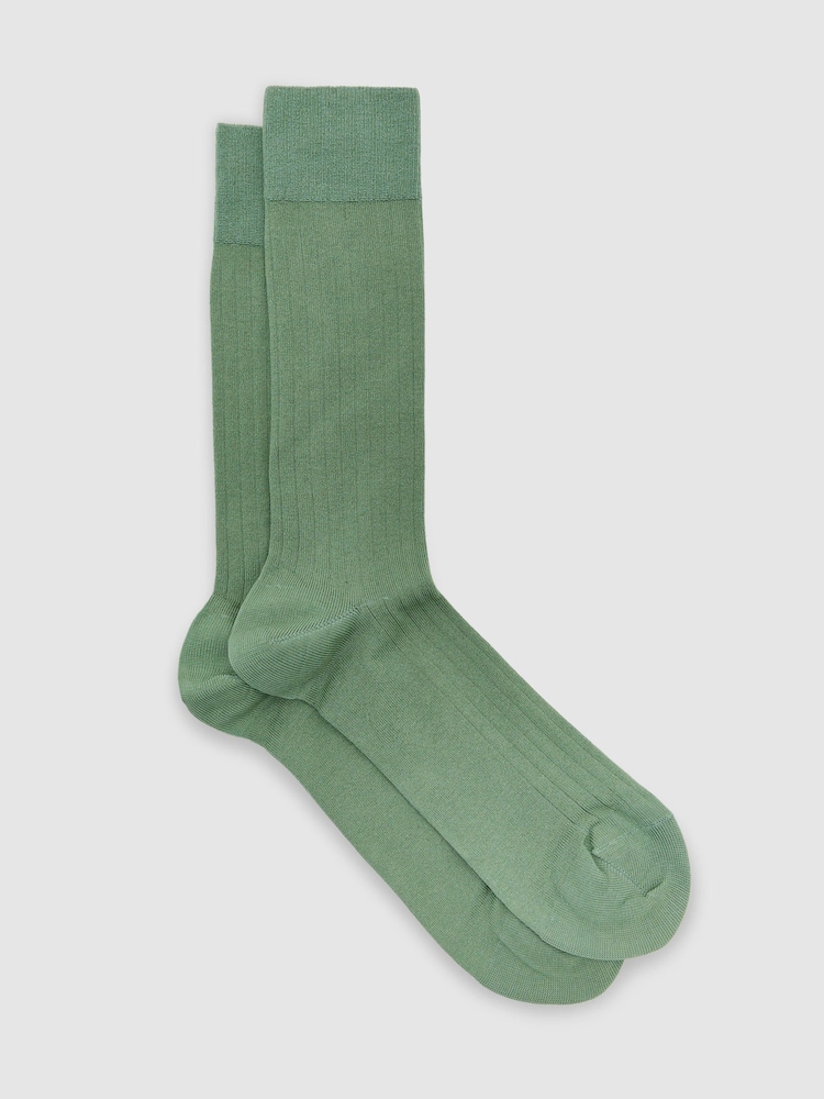 Reiss Washed Sage Green Fela Cotton-Blend Ribbed Socks - Image 1 of 3 Reiss Washed Sage Green Fela Cotton-Blend Ribbed Socks - Image 1 of 3