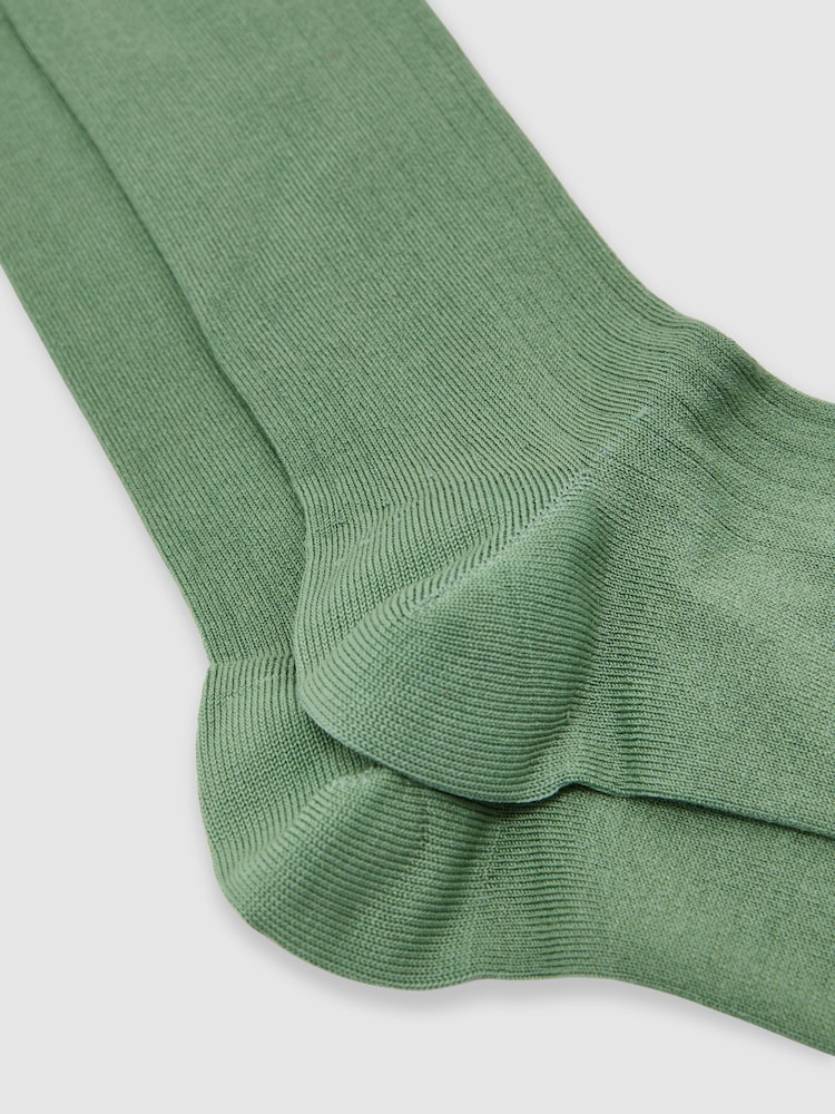 Reiss Washed Sage Green Fela Cotton-Blend Ribbed Socks - Image 2 of 3 Reiss Washed Sage Green Fela Cotton-Blend Ribbed Socks - Image 2 of 3