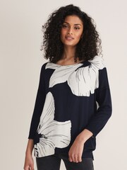 Phase Eight Blue Linda Flower Print Knit Jumper - Image 1 of 6