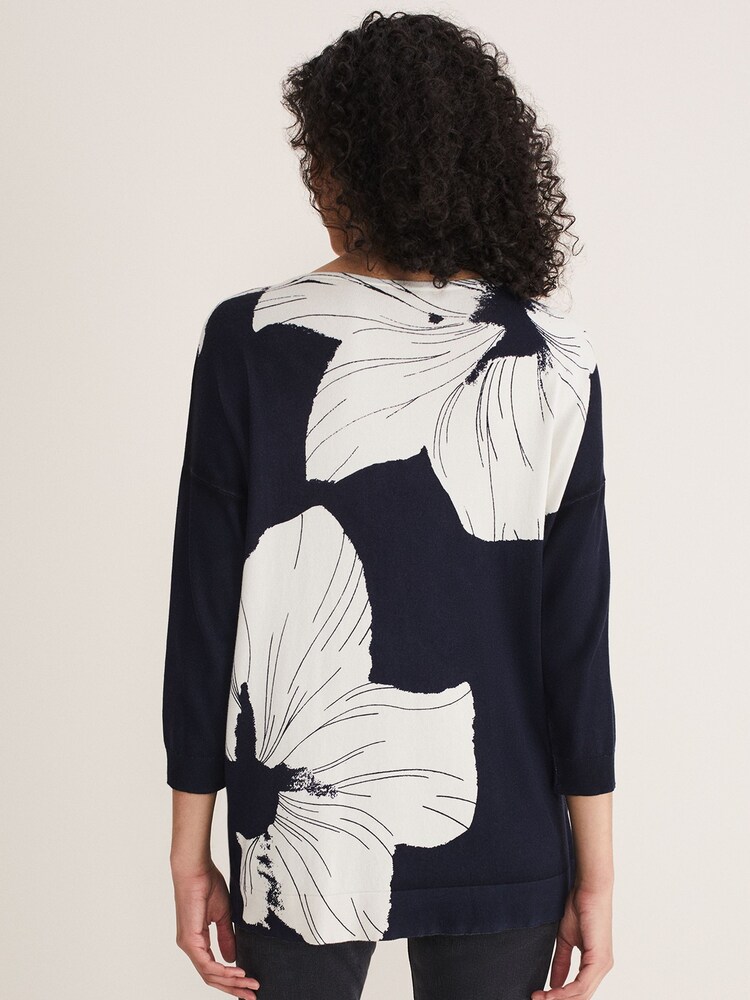 Phase Eight Blue Linda Flower Print Knit Jumper - Image 2 of 6