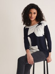 Phase Eight Blue Linda Flower Print Knit Jumper - Image 5 of 6