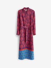 Rosa mit Bordürenmuster - Langärmeliges Midi-Hemdkleid mit Gürtel - Bild 5 von 5