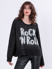 Religion Black Oversized Slogan Jumper In Soft Fluffy Knit - Image 1 of 6