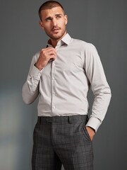 Neutral Brown Geometric Slim Fit Single Cuff Signature Trimmed Shirt - Image 1 of 9