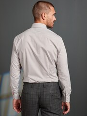 Neutral Brown Geometric Slim Fit Single Cuff Signature Trimmed Shirt - Image 2 of 9