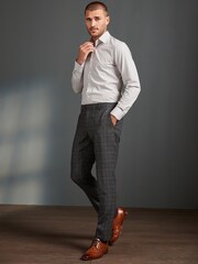 Neutral Brown Geometric Slim Fit Single Cuff Signature Trimmed Shirt - Image 3 of 9