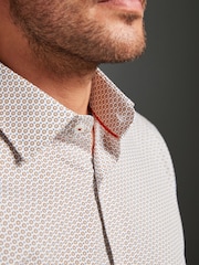 Neutral Brown Geometric Slim Fit Single Cuff Signature Trimmed Shirt - Image 4 of 9