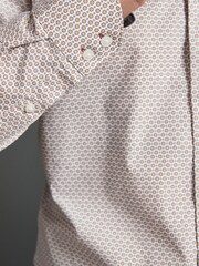 Neutral Brown Geometric Slim Fit Single Cuff Signature Trimmed Shirt - Image 6 of 9