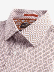 Neutral Brown Geometric Slim Fit Single Cuff Signature Trimmed Shirt - Image 7 of 9
