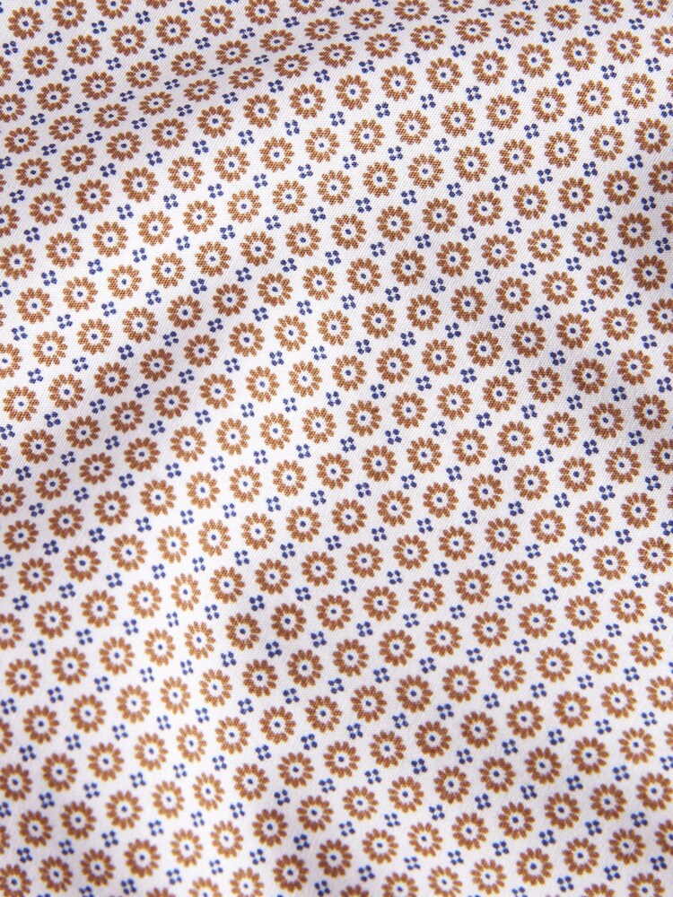 Neutral Brown Geometric Slim Fit Single Cuff Signature Trimmed Shirt - Image 9 of 9