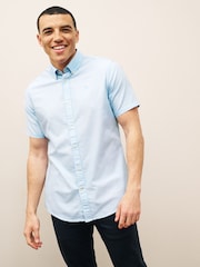Barbour® Sky Blue Oxtown Classic Short Sleeve Oxford 100% Cotton Shirt - Image 1 of 8