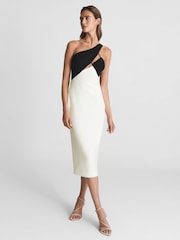 Reiss White Elodie One Shoulder Bodycon Midi Dress - Image 1 of 7