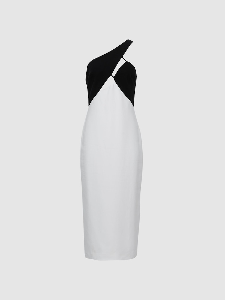 Reiss White Elodie One Shoulder Bodycon Midi Dress - Image 2 of 7
