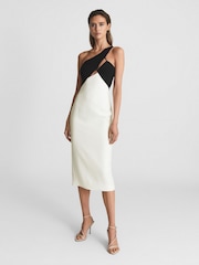 Reiss White Elodie One Shoulder Bodycon Midi Dress - Image 3 of 7