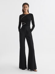 Reiss Black Felicity Mesh Diamanté Detail Bodysuit - Image 3 of 7