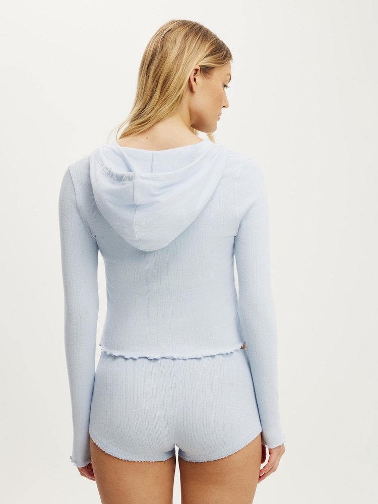 Cotton On Blue Dreamy Soft Pointelle Hooded Cardi & Micro Shorts - Image 2 of 4 Cotton On Blue Dreamy Soft Pointelle Hooded Cardi & Micro Shorts - Image 2 of 4