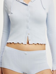 Cotton On Blue Dreamy Soft Pointelle Hooded Cardi & Micro Shorts - Image 3 of 4