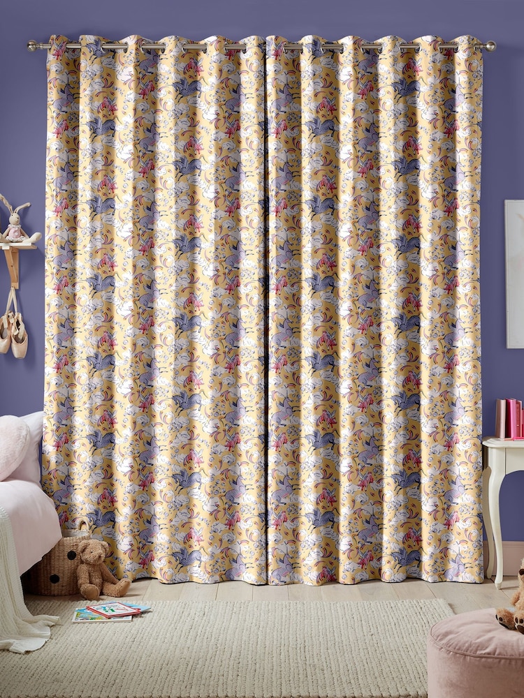 Cath Kidston Yellow Kids Unicorn Made To Measure 100% Cotton Curtains - Image 2 of 9