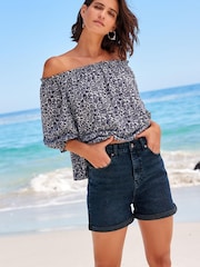 Inky Blue Comfort Stretch Denim Mom Shorts - Image 1 of 5