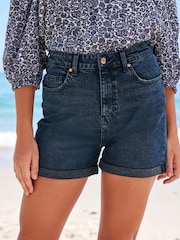 Inky Blue Comfort Stretch Denim Mom Shorts - Image 3 of 5