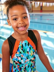 Green/Orange Geometric Sports Swimsuit (3-16yrs) - Image 4 of 7