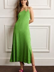 Green One Shoulder Midi Length Satin Slip Dress - Image 1 of 1