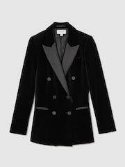 Reiss Black Wren Tall Velvet Double-Breasted Tuxedo Blazer - Image 2 of 10