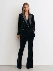 Reiss Black Wren Tall Velvet Double-Breasted Tuxedo Blazer - Image 4 of 10