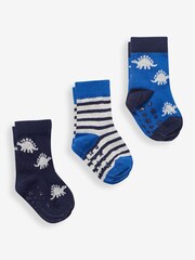 JoJo Maman Bébé Blue Stegosaurus Socks 3 Pack - Image 1 of 1