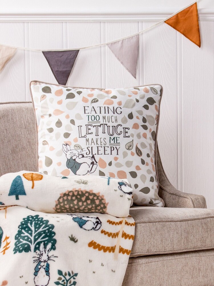 Peter Rabbit™ Natural Beige Scandi Woods Slogan Printed Cushion - Image 1 of 5