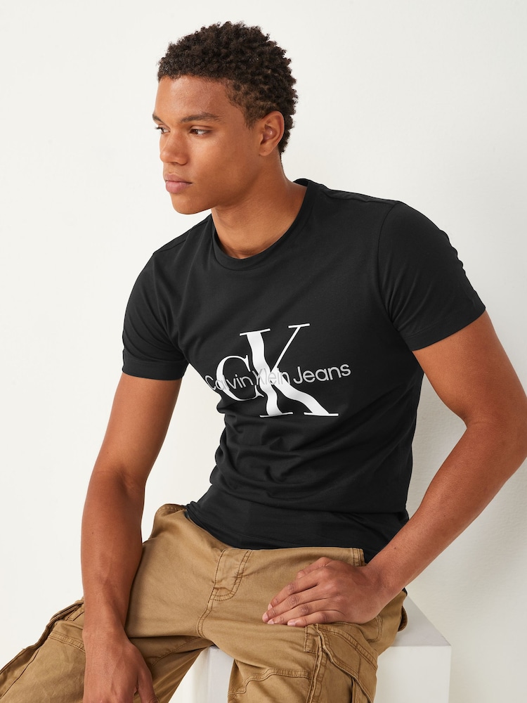 Черный - Calvin Klein 100% Cotton Logo Slim T-Shirt - Изображение 1 из 4
