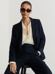 Reiss Navy Gabi Tall Tailored Single Breasted Suit Blazer - Image 6 of 8