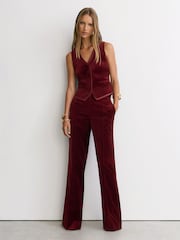 Tmavě červená - Reiss Wren Velvet Satin-Trim Tailored Waistcoat - Obrázek 1 z 7