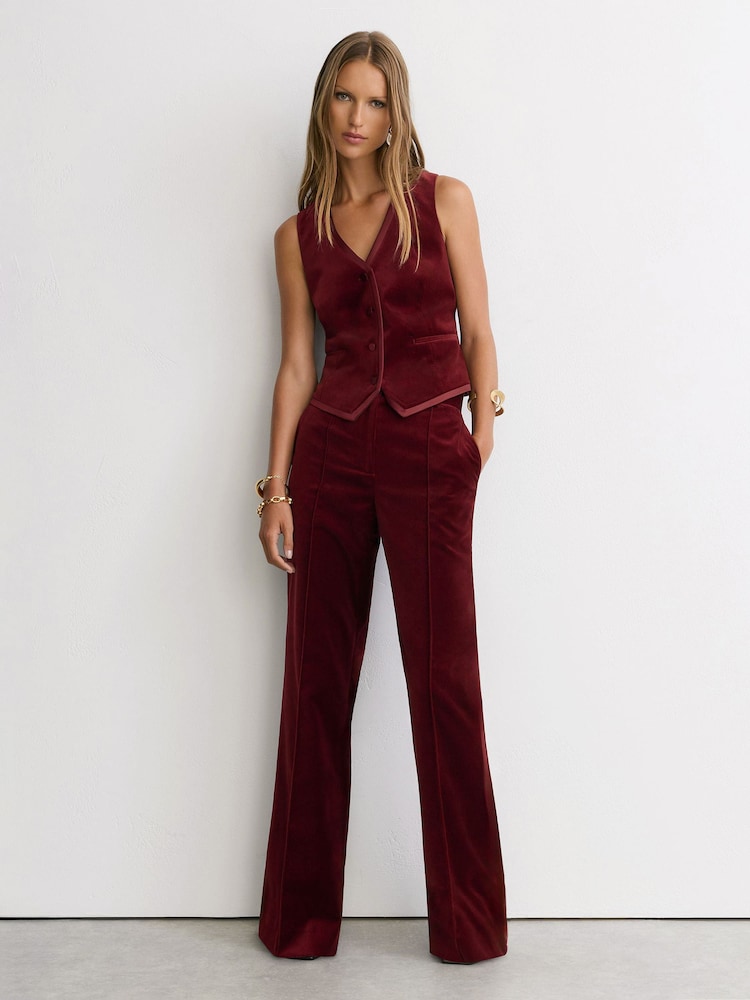 Tmavě červená - Reiss Wren Velvet Satin-Trim Tailored Waistcoat - Obrázek 1 z 7