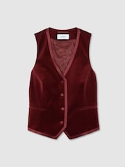 Tmavě červená - Reiss Wren Velvet Satin-Trim Tailored Waistcoat - Obrázek 2 z 7