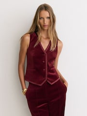 Tmavě červená - Reiss Wren Velvet Satin-Trim Tailored Waistcoat - Obrázek 3 z 7