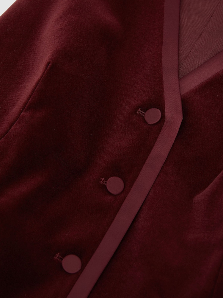 Tmavě červená - Reiss Wren Velvet Satin-Trim Tailored Waistcoat - Obrázek 7 z 7