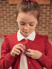Red Cotton Rich Frill Shoulder School Cardigan (3-16yrs) - Image 4 of 7