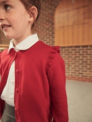Red Cotton Rich Frill Shoulder School Cardigan (3-16yrs) - Image 5 of 7