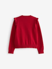 Red Cotton Rich Frill Shoulder School Cardigan (3-16yrs) - Image 7 of 7