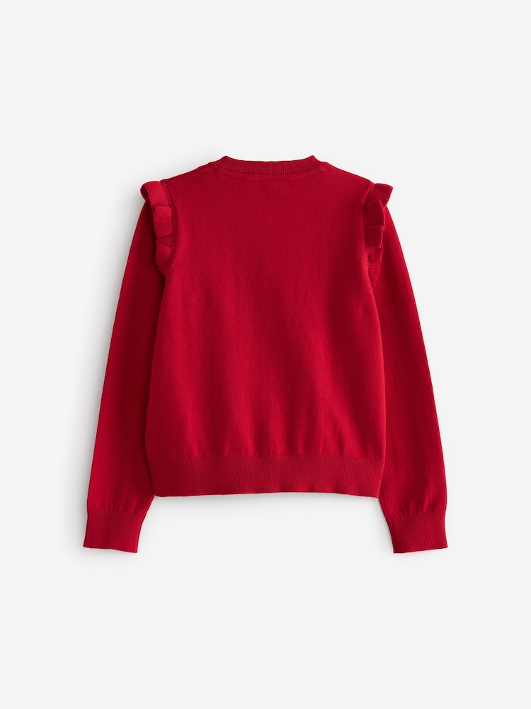 Red Cotton Rich Frill Shoulder School Cardigan (3-16yrs) - Image 7 of 7