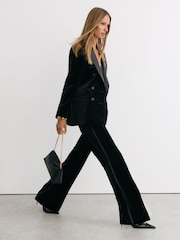 Reiss Black Wren Petite Velvet Flared Tuxedo Trousers - Image 5 of 10