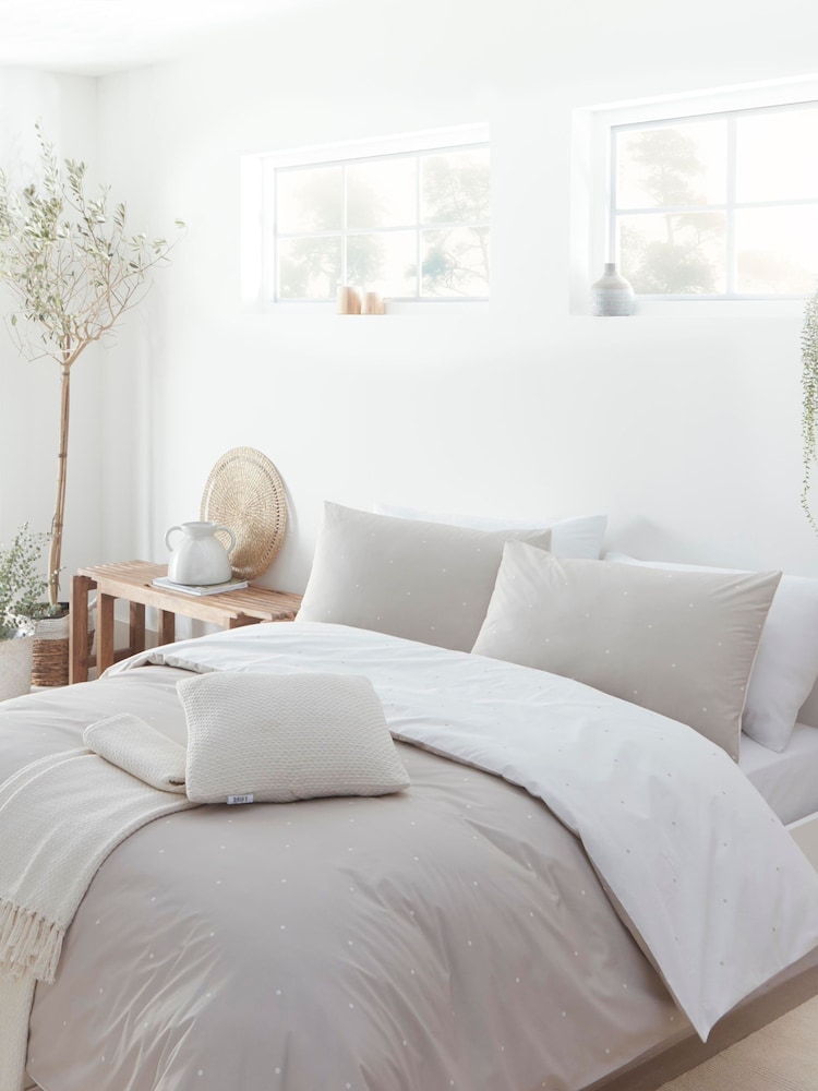 Drift Home Natural Betty Spot Duvet Cover and Pillowcase Set - Image 1 of 4