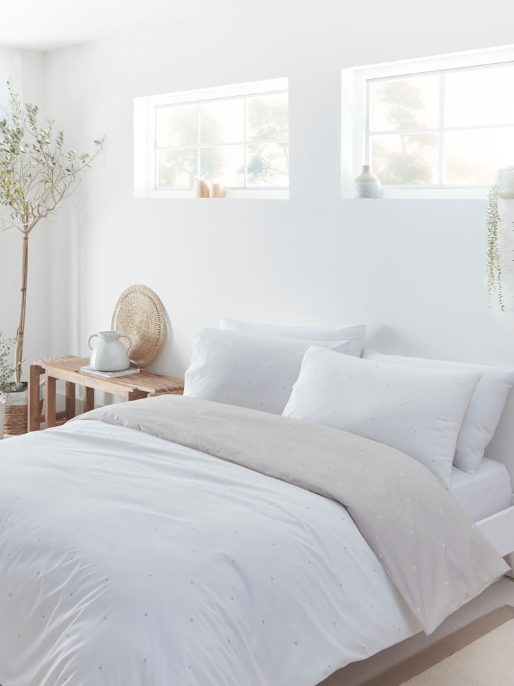 Drift Home Natural Betty Spot Duvet Cover and Pillowcase Set - Image 2 of 4